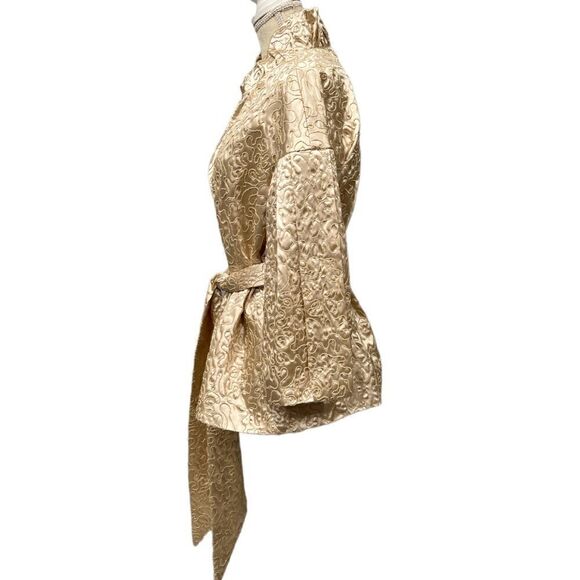 Adolfo Dominguez Tan Satiny Textured Design Jacket - Picture 2 of 14